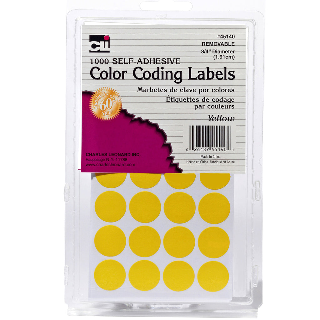 Charles Leonard Color Coding Dot Labels, 3/4" Yellow