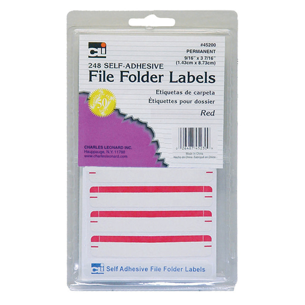 Charles Leonard Self-Adhesive File Folder Labels, Red