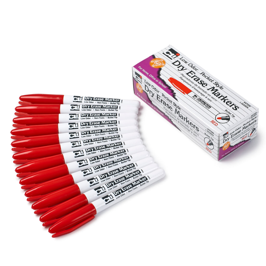 Charles Leonard Pocket Style Dry Erase Markers, 12 Red