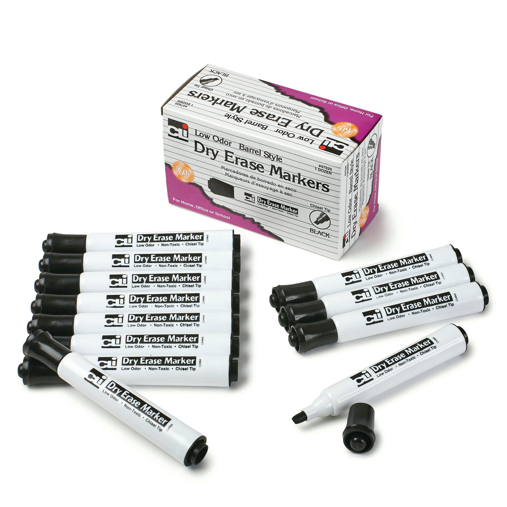 Charles Leonard Barrel Style Chisel Tip Black Dry Erase Markers, 12 Count