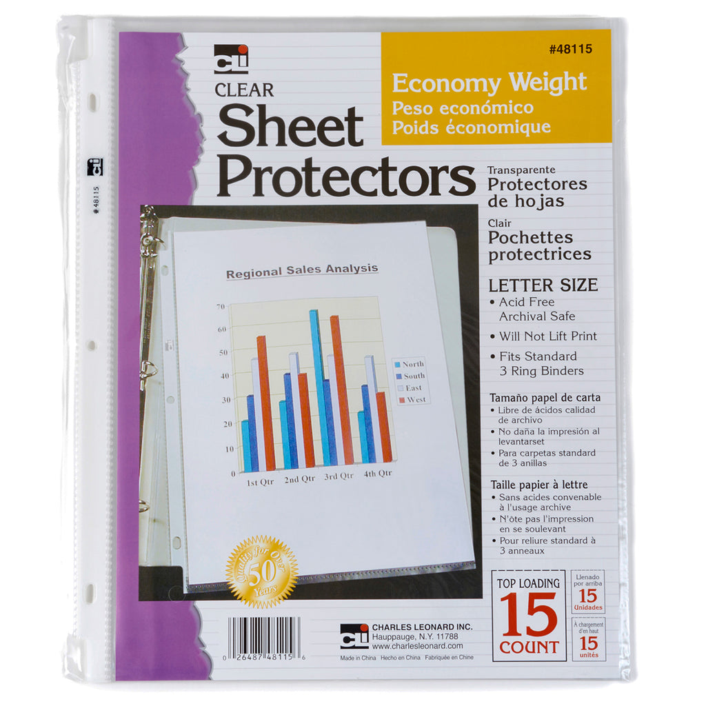 Charles Leonard Economy Weight Sheet Protectors, 15 Per Package