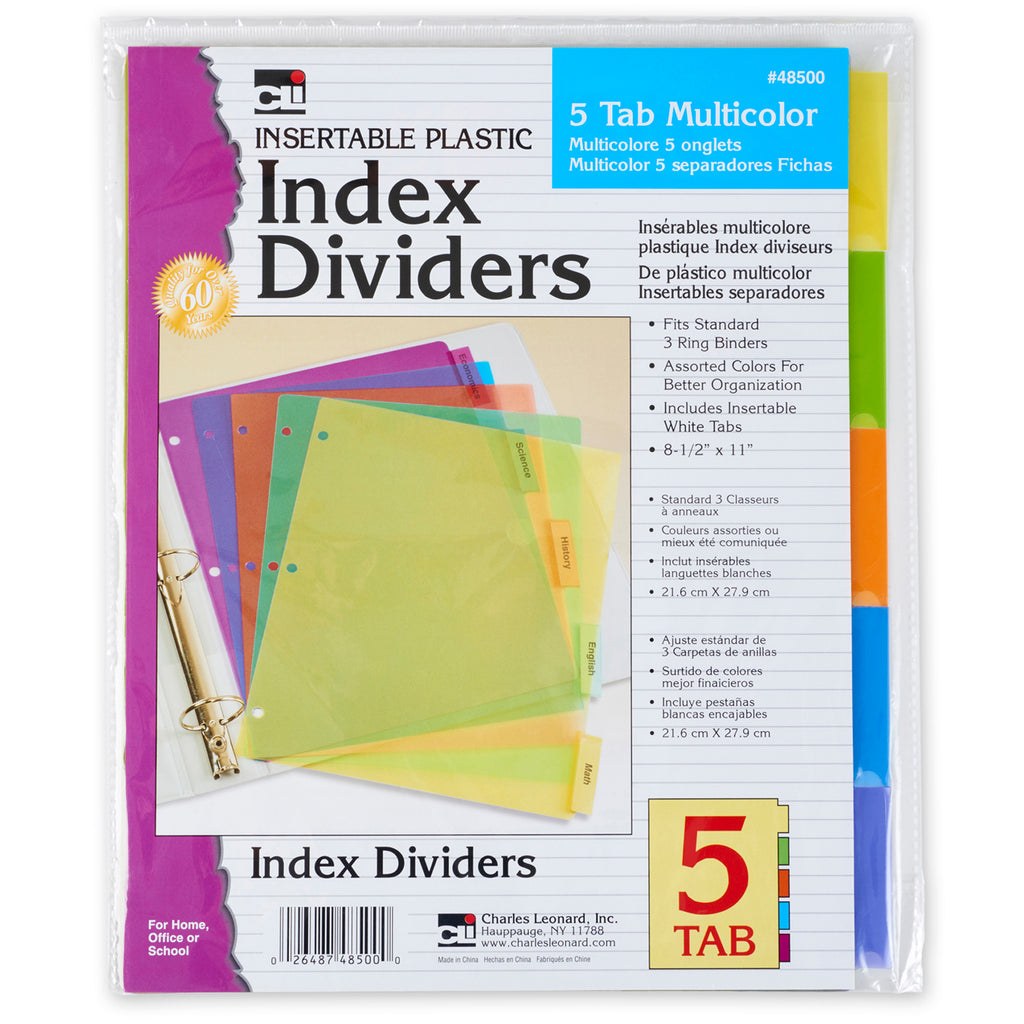 Charles Leonard Index Dividers, 5 Tab Multicolor