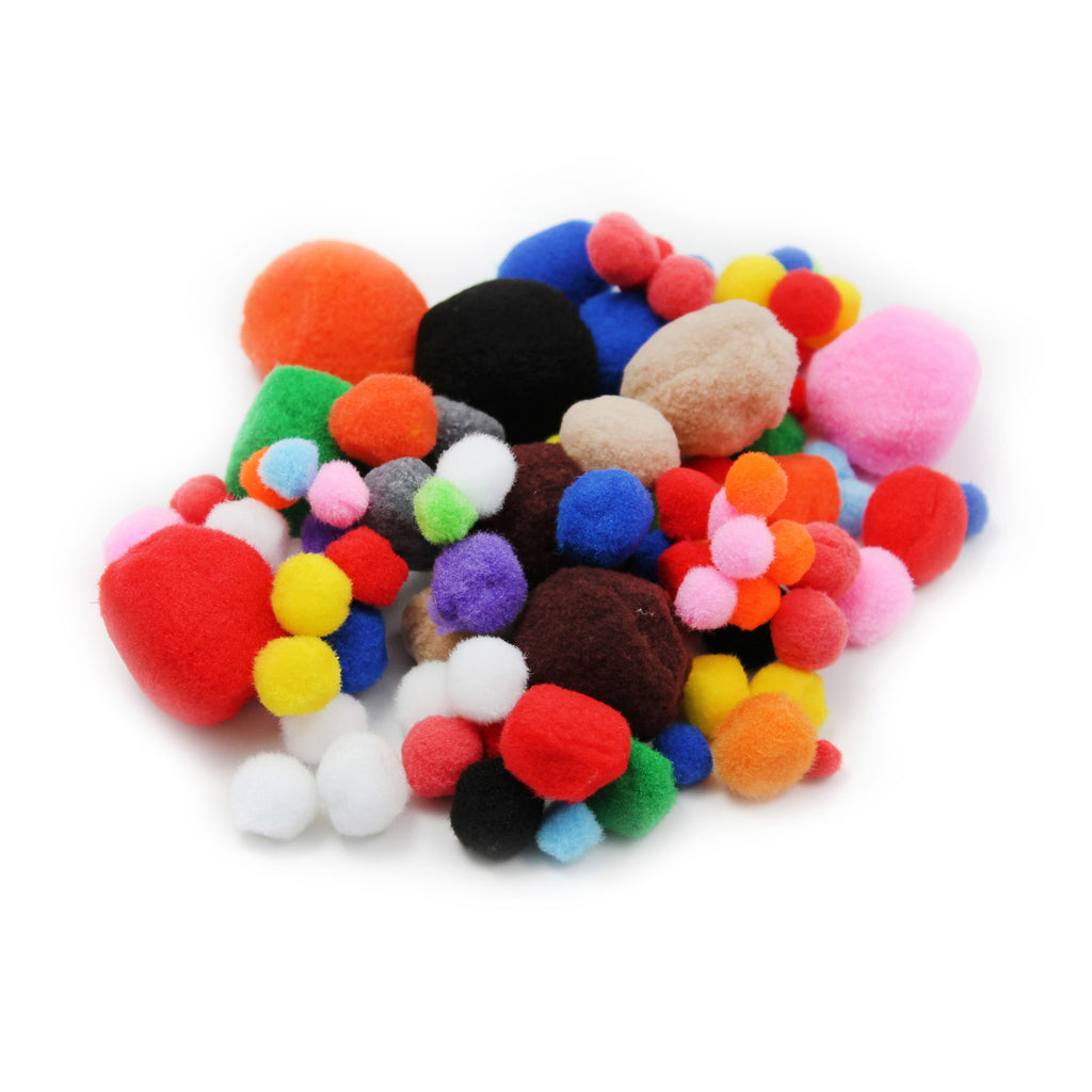 Charles Leonard Pom-Poms, Assorted Sizes & Colors, 100 Pieces