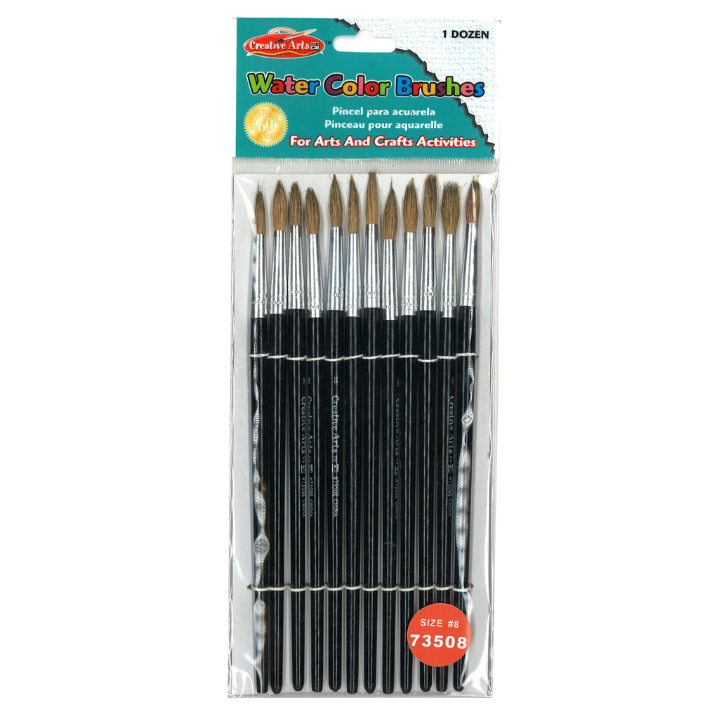 Charles Leonard Water Color Pointed Round Brushes, Size #8 (13/16"), Long