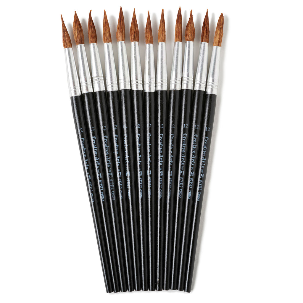 Charles Leonard Water Color Pointed Round Brushes, Size #12 (1 1/16"), Long