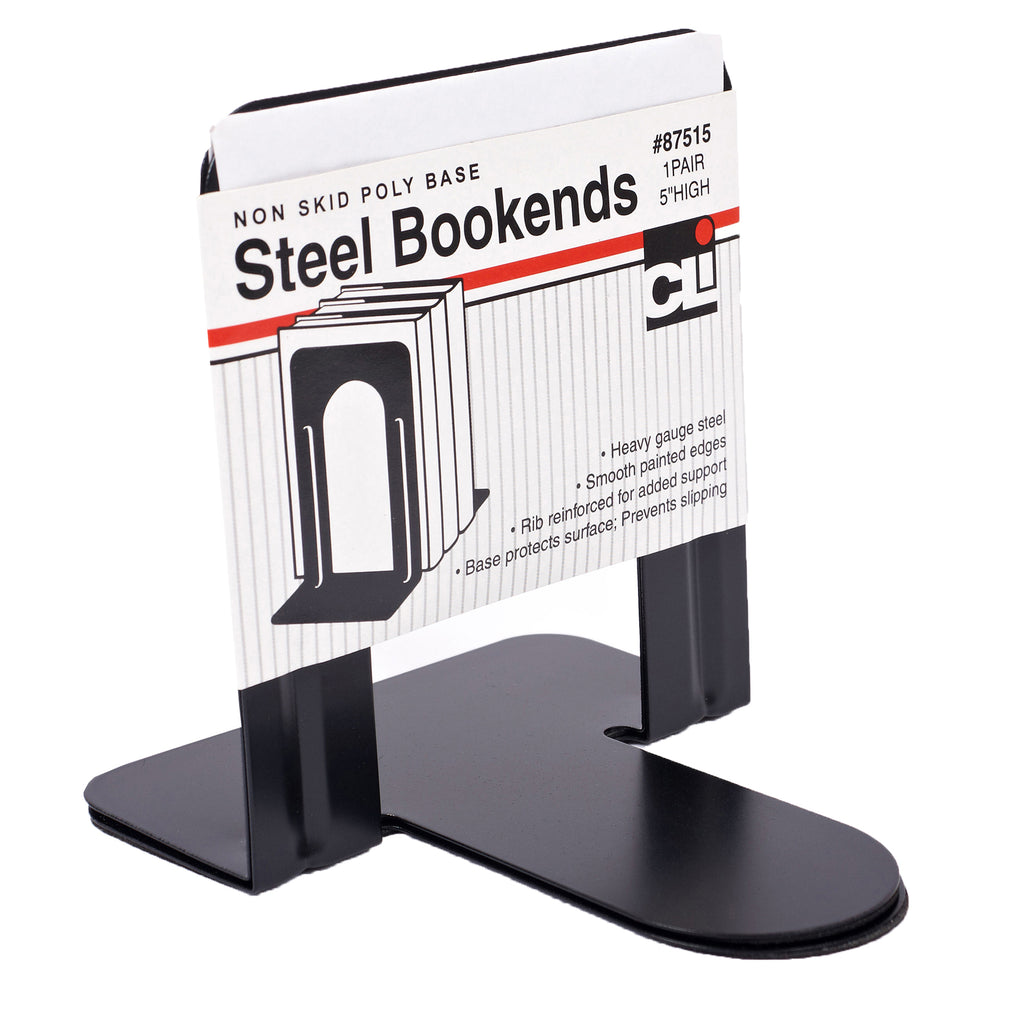 Charles Leonard Black Bookends 5" Steel, Non-Skid
