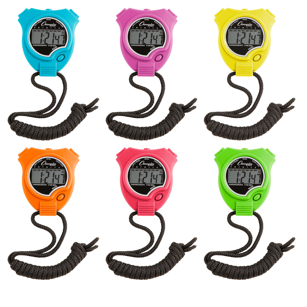 Champion Sports Stop Watch, 6 Count Assorted (Neon Colors)