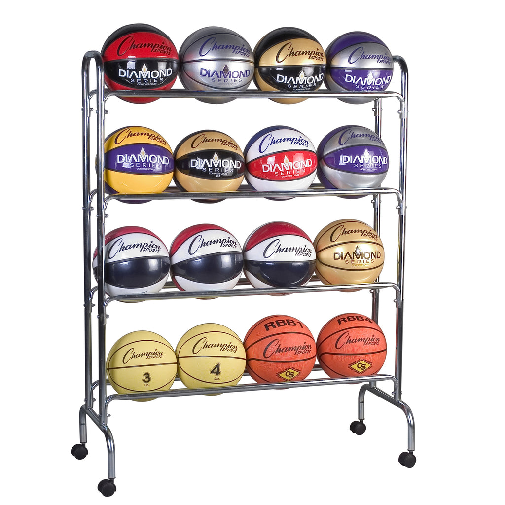Champion Sports Portable Ball Rack 4 Tier Holds 16 Balls