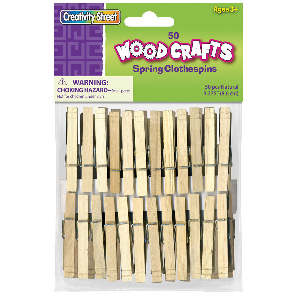 Chenille Kraft Large Wooden Spring Clothespins - 50 Pieces