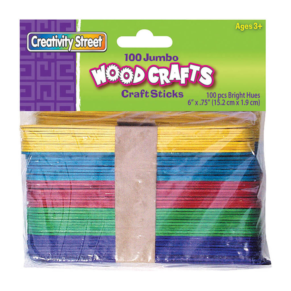 Chenille Kraft Jumbo Wood Craft Sticks - Bright - 100 Pieces
