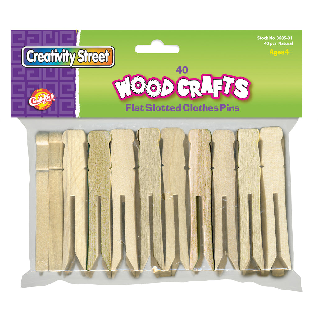 Chenille Kraft Wooden Flat Slotted Clothespin - 40 Pieces Natural