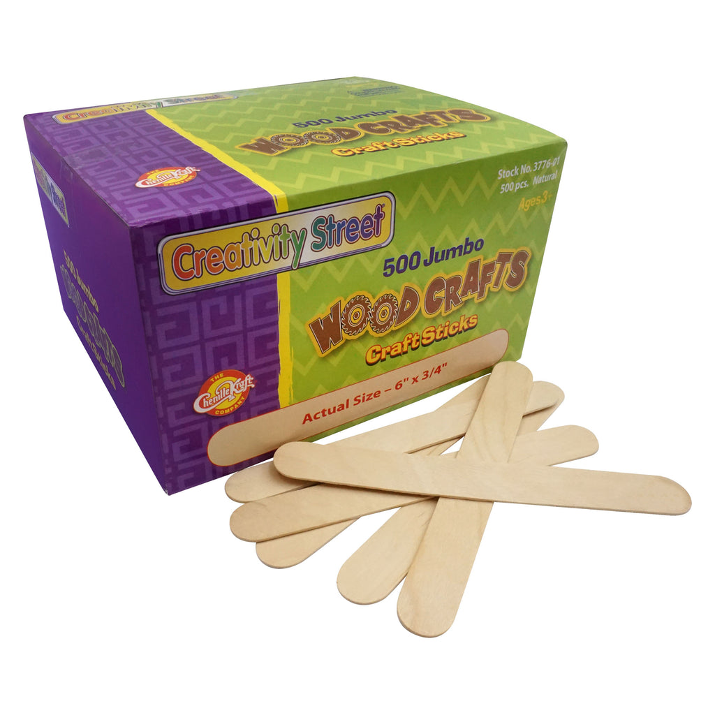 Chenille Kraft Jumbo Wood Craft Sticks - Natural - 500 Pieces