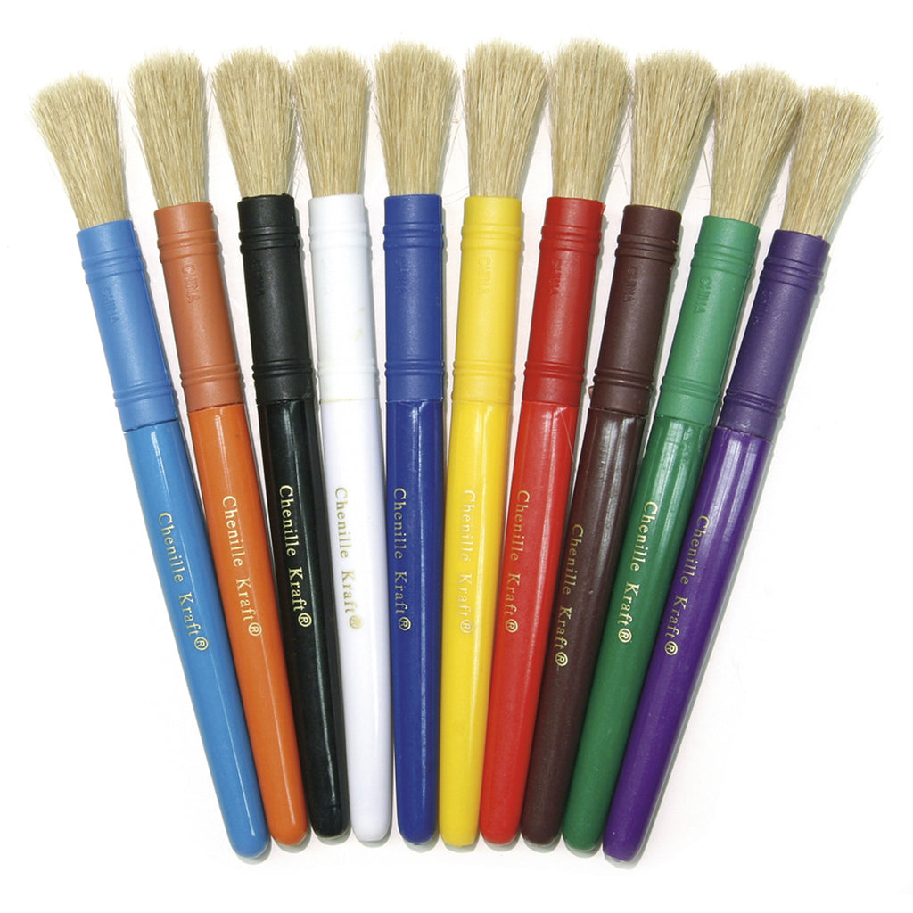 Chenille Kraft Natural Bristle Brushes - Plastic Handle - Set of 10