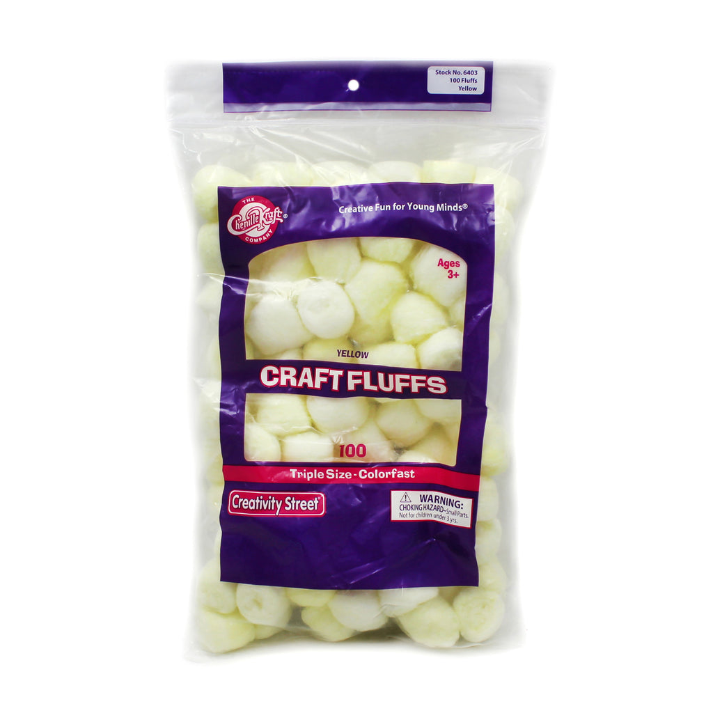 Chenille Kraft Craft Fluffs - Yellow - 100 Pieces