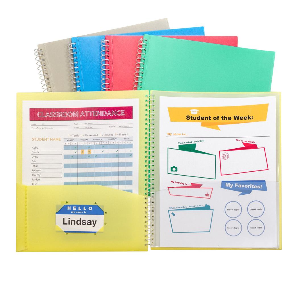 C-Line Products 8-Pocket Spiral-Bound Poly Portfolio, Assorted Colors