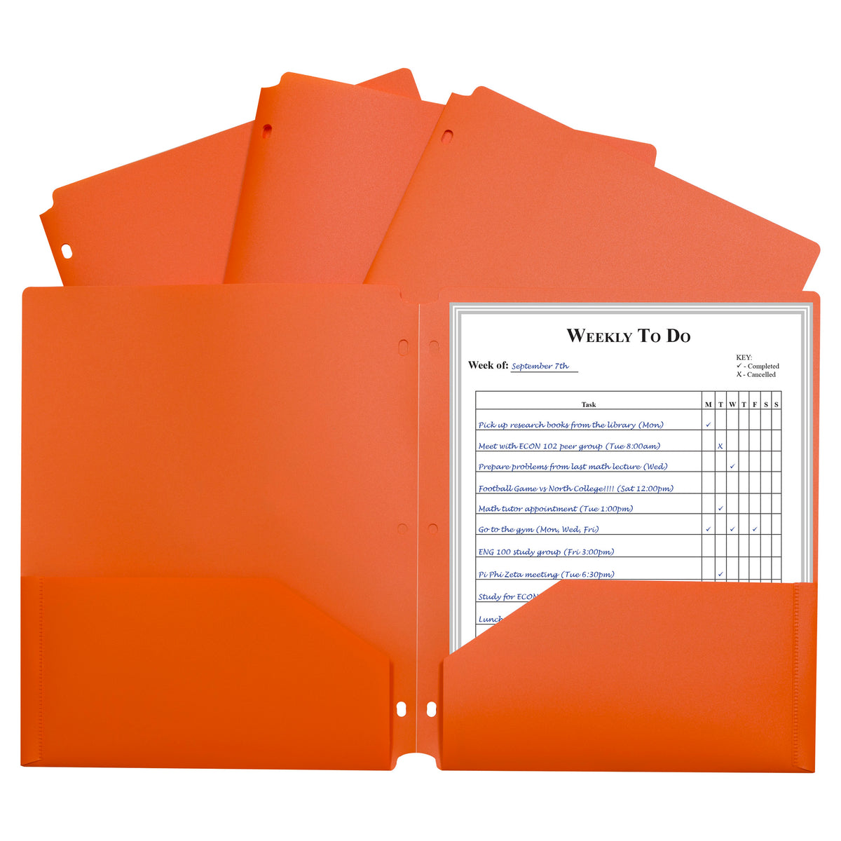 C-Line Products Two-Pocket Heavyweight Poly Portfolio Folder, Three-Hole Punch, Orange