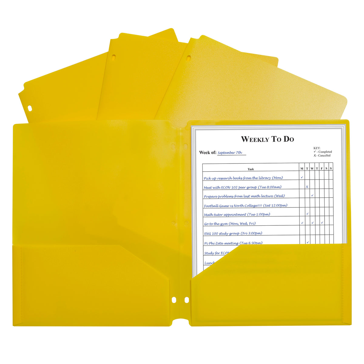C-Line Products Two-Pocket Heavyweight Poly Portfolio Folder, Three-Hole Punch, Yellow