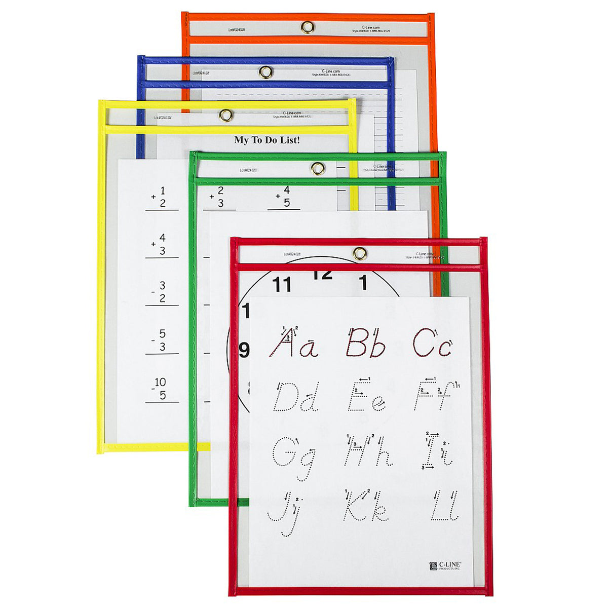 C-Line Products Reusable Dry Erase Pockets, 25 Per Box, Assorted Primary 9 x 12