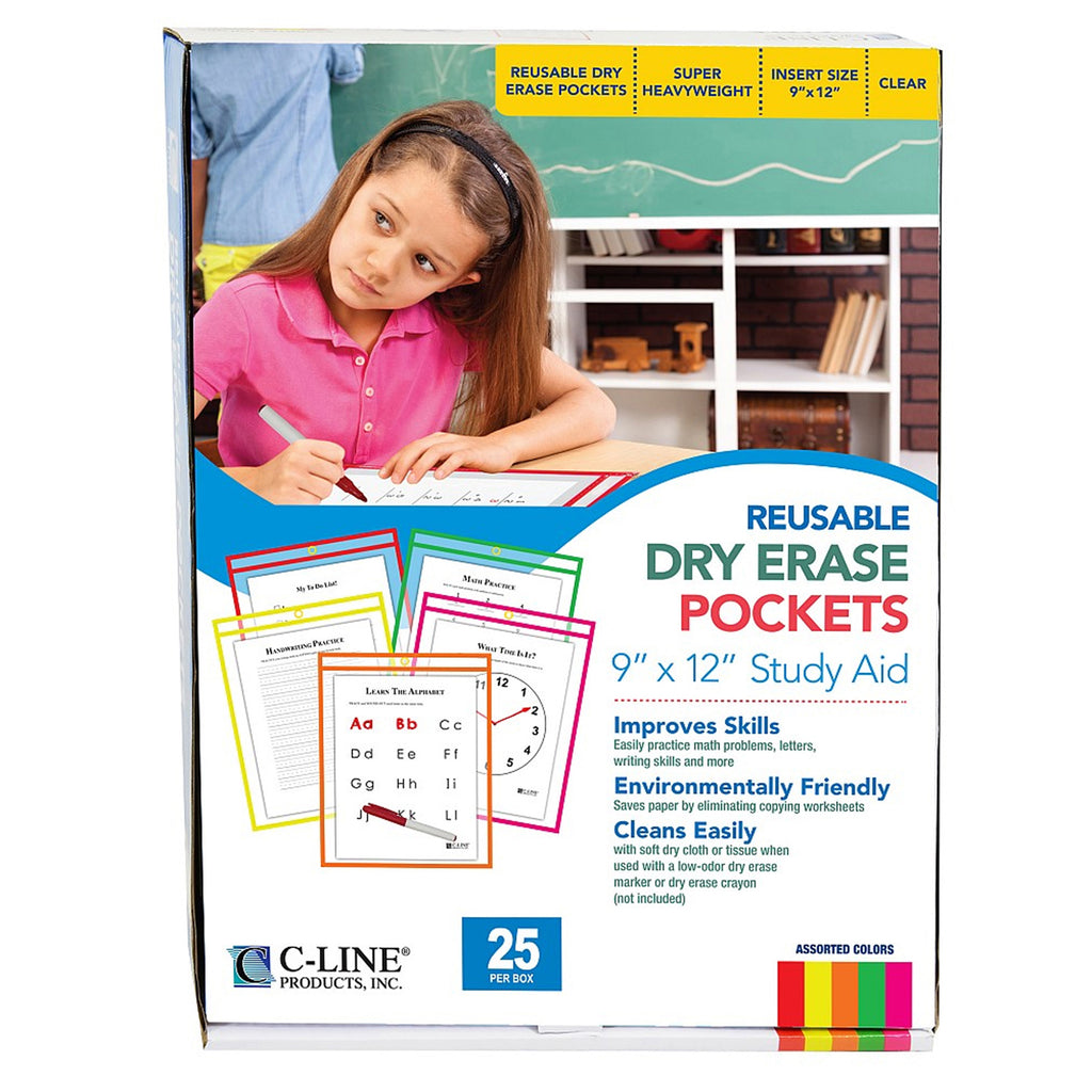 C-Line Products Reusable Dry Erase Pockets 25/Box