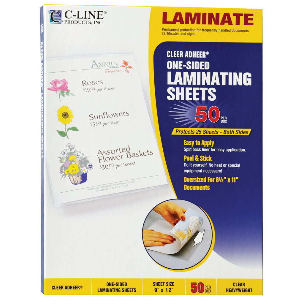 C-Line Products Cleer-Adheer Laminating Sheets, 50 Per Box