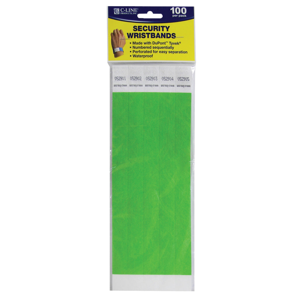 C-Line Products Dupont Tyvek Green Security Wristbands 100Pk