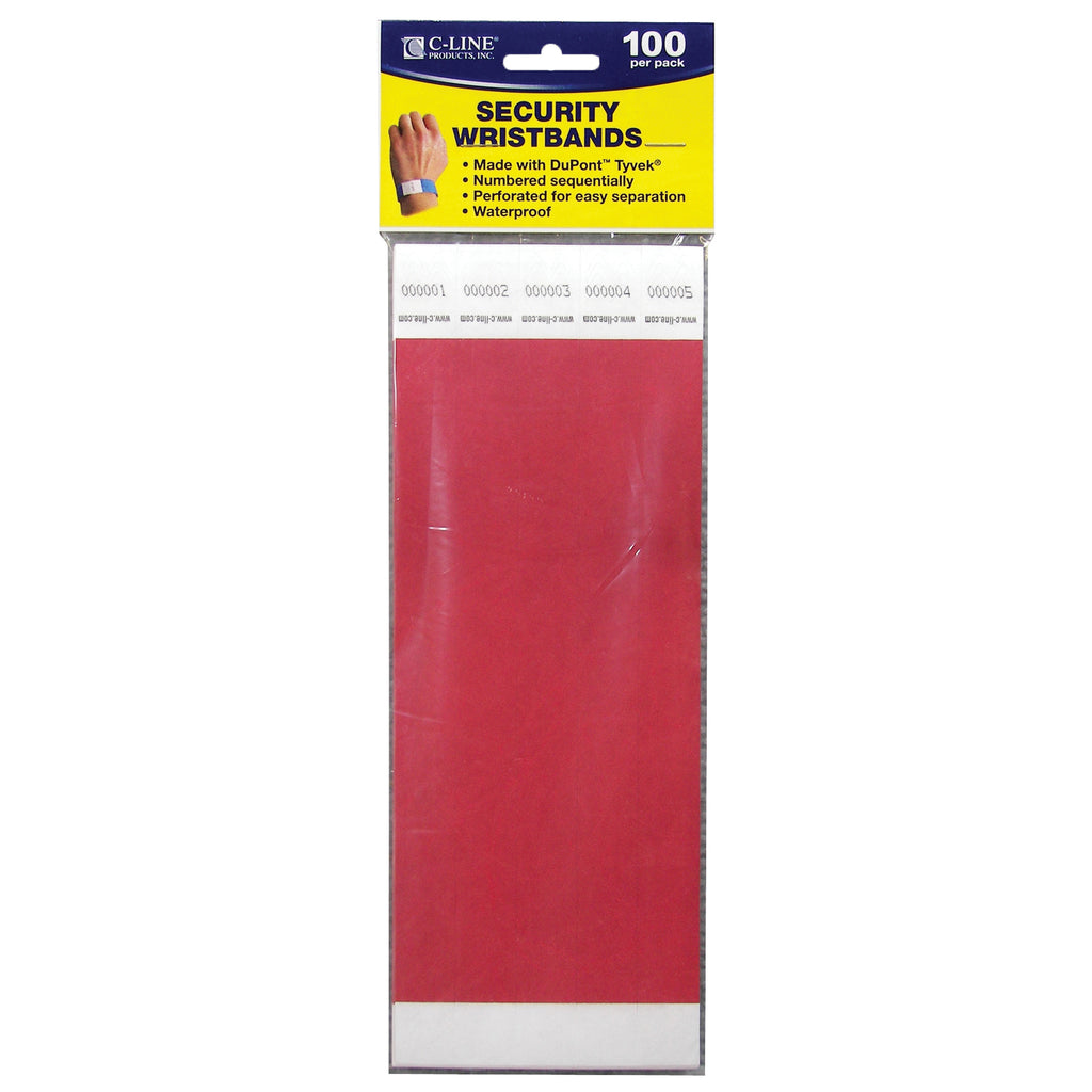 C-Line Products Dupont Tyvek Red Security Wristbands 100Pk