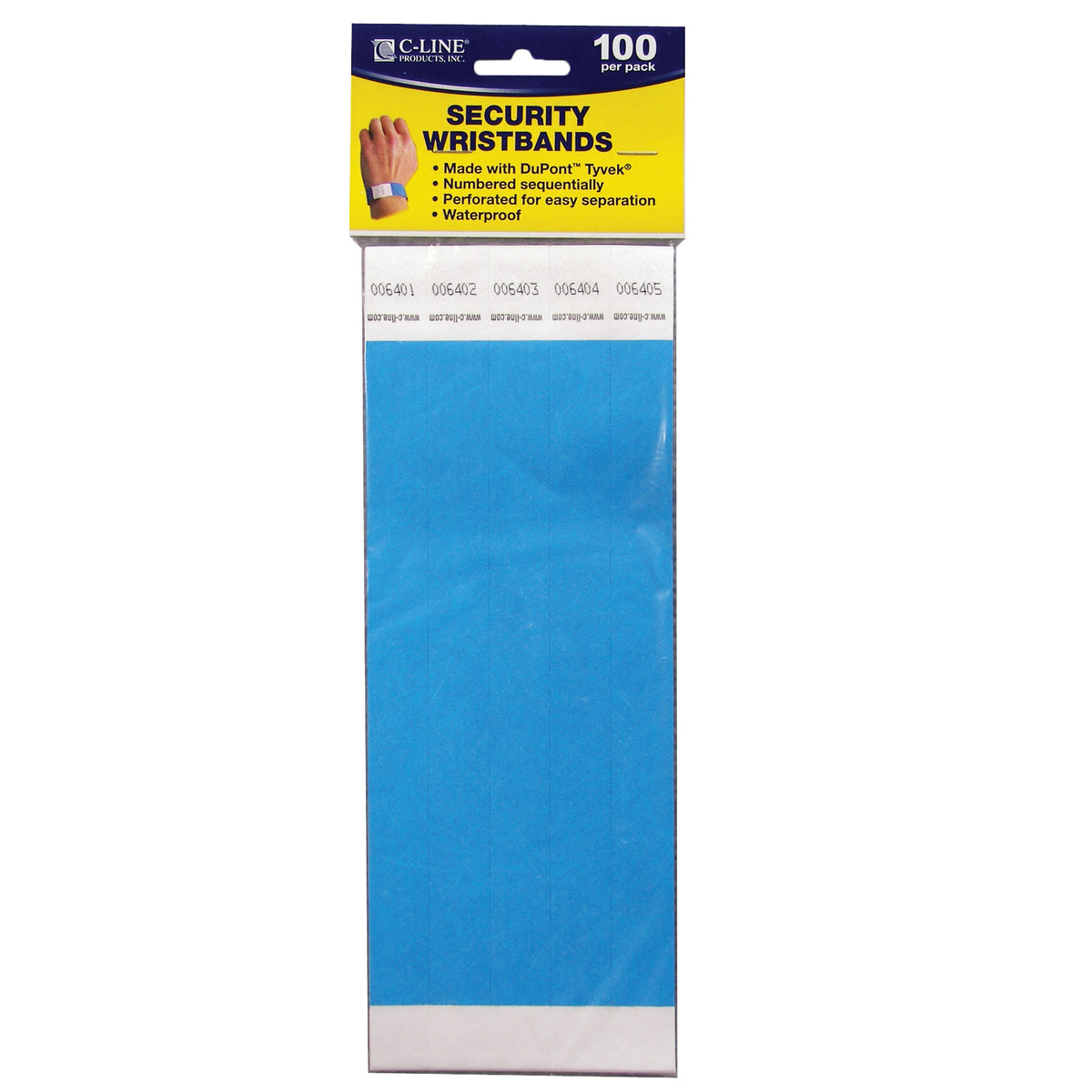 C-Line Products Dupont Tyvek Blue Security Wristbands 100Pk