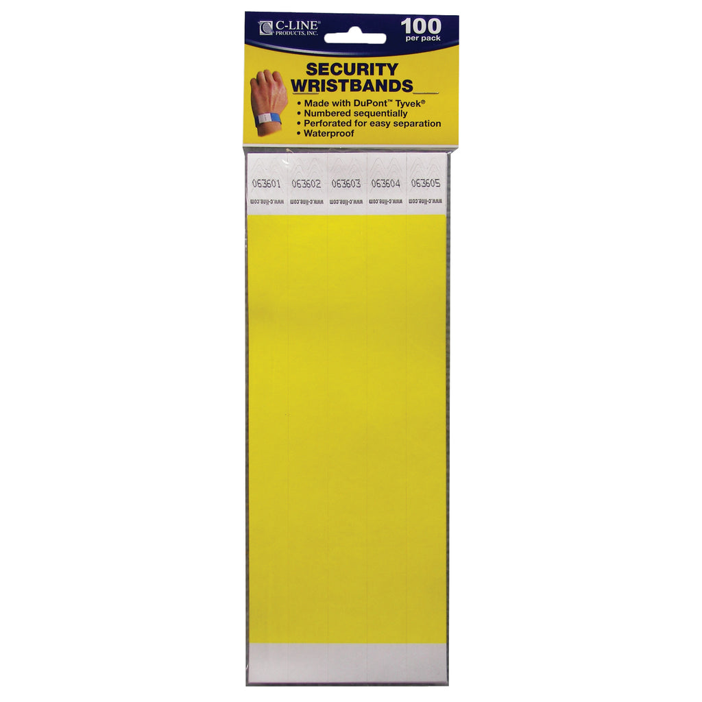 C-Line Products Dupont Tyvek Yellow Security Wristbands 100Pk