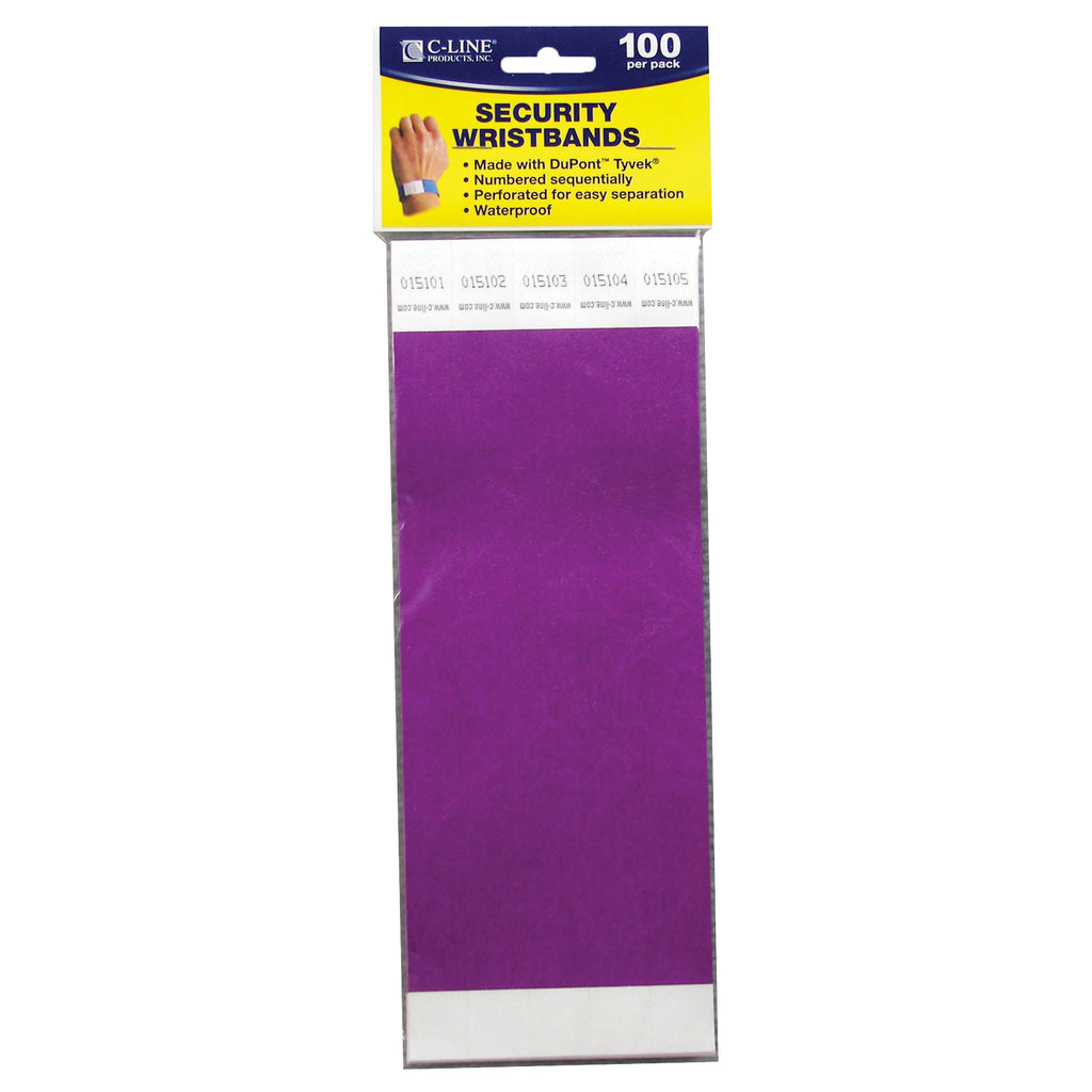 C-Line Products Dupont Tyvek Purple Security Wristbands 100Pk