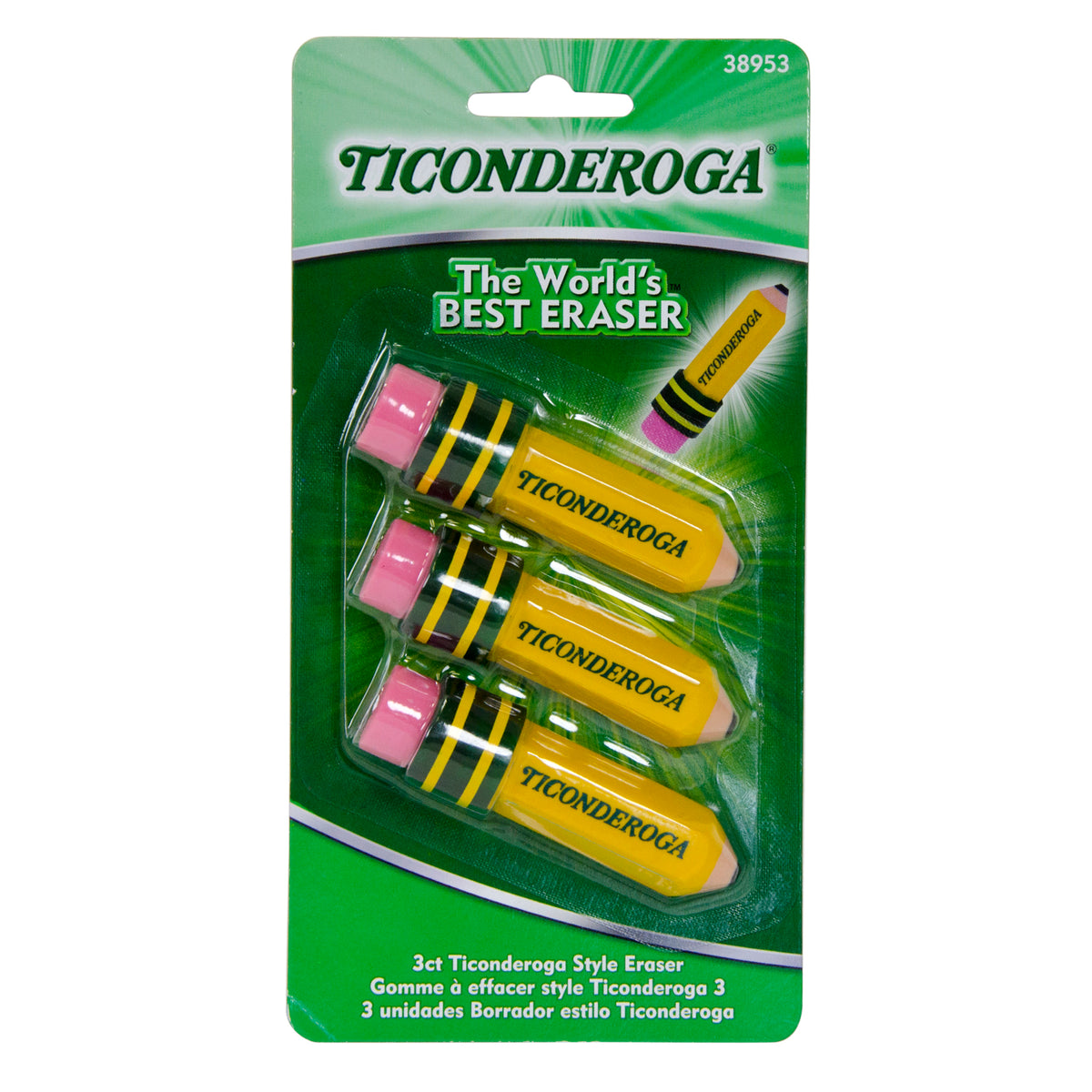 Dixon Ticonderoga Pencil Shaped Erasers, 3Pk