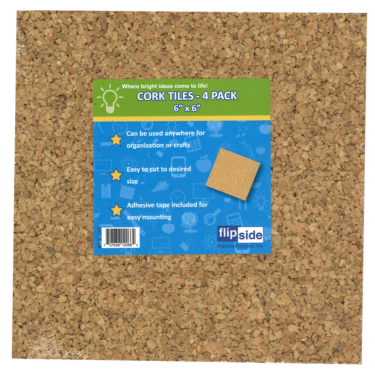 Flipside Cork Tiles 6 Inch x 6 Inch, Set Of 4