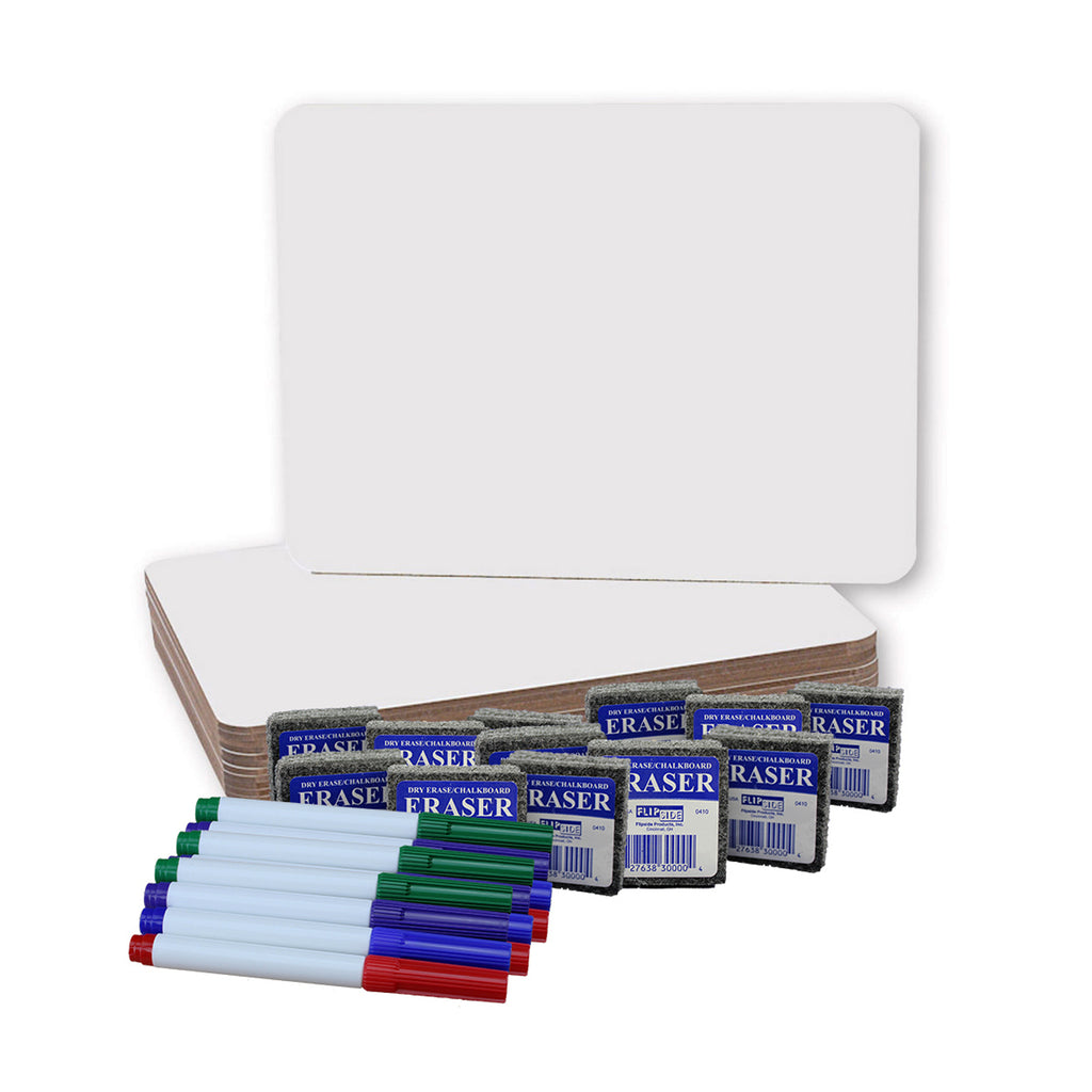 Flipside Magnetic Dry Erase Boards, Colored Pens and Erasers, Set of 12