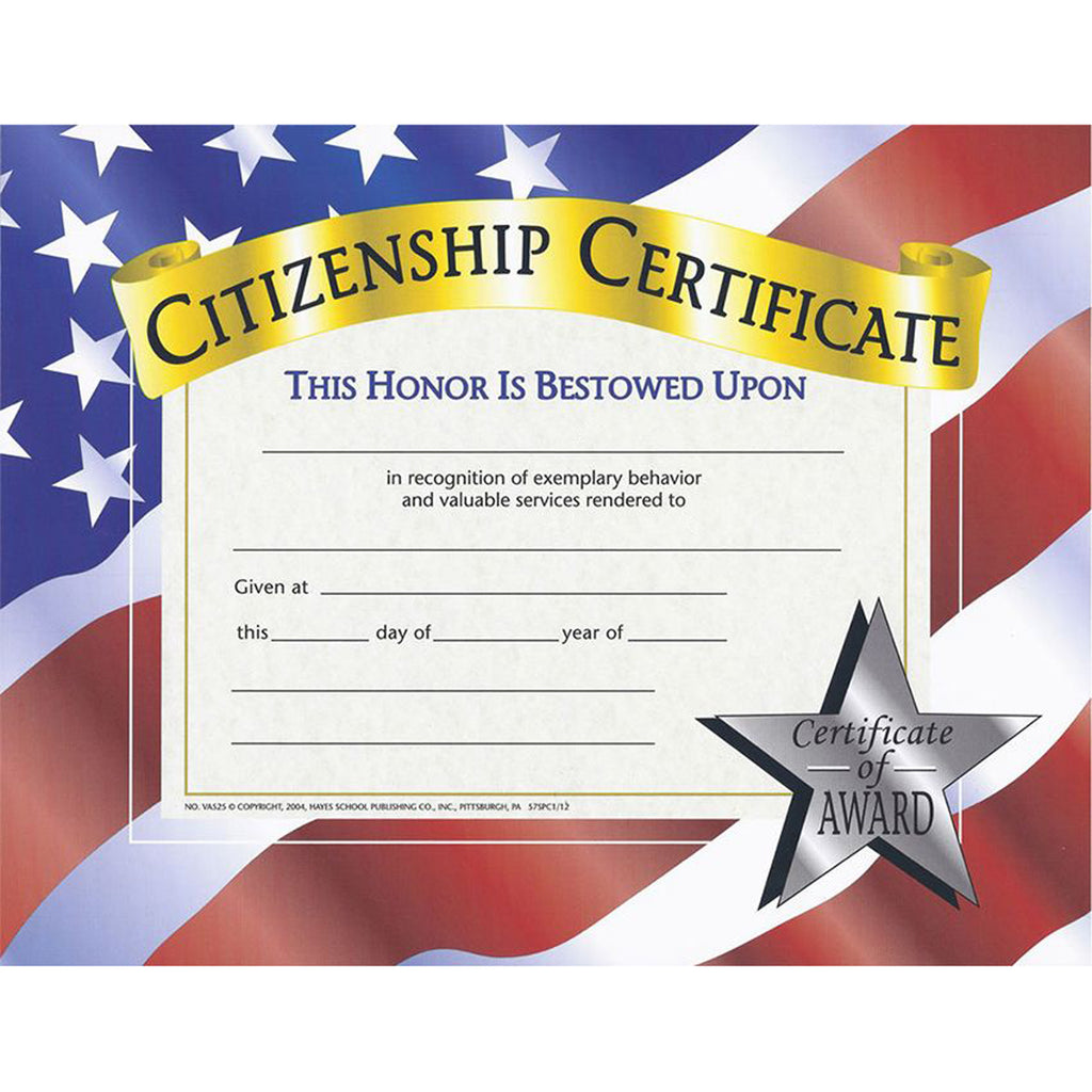Hayes School Publishing Citizenship Certificate