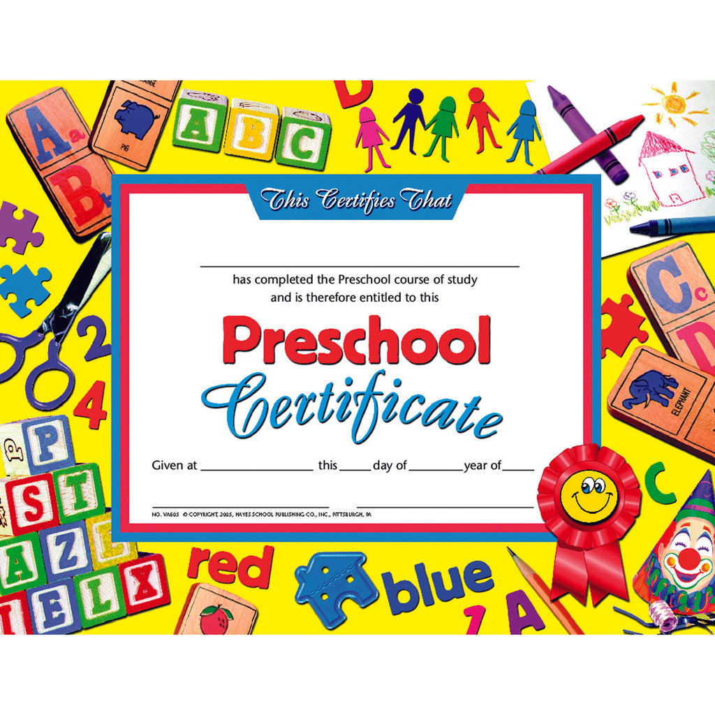 Hayes School Publishing Preschool Certificate 1
