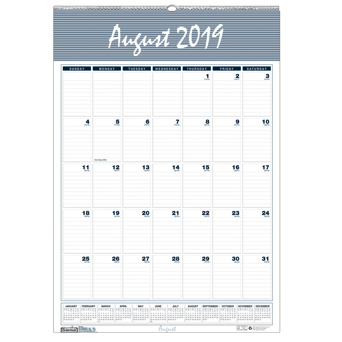 House Of Doolittle Wall Calendar 12 Months Aug-Jul