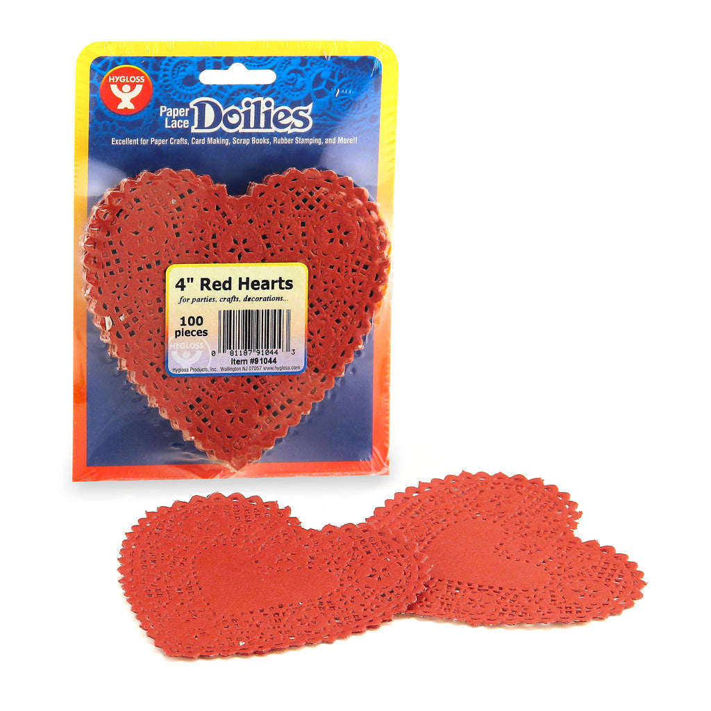 Hygloss Products Heart Paper Lace Doilies, 4" Red