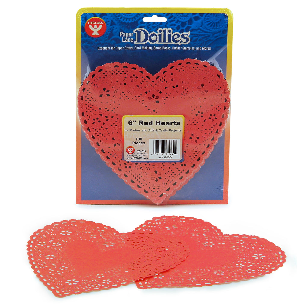 Hygloss Products Heart Paper Lace Doilies, 6" Red