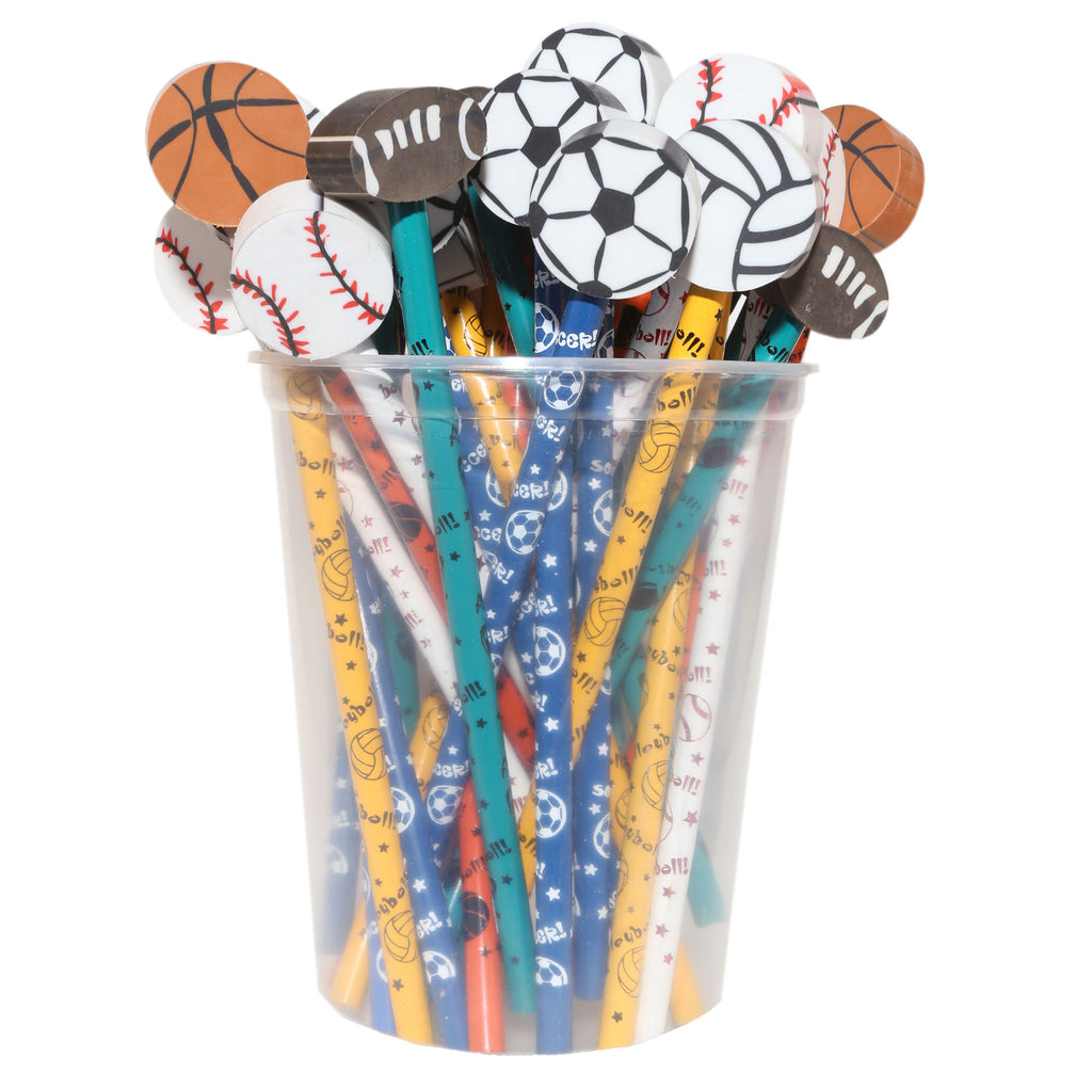 J.R. Moon Pencil Company Pencil & Eraser Toppers, Sports - 36 Pack