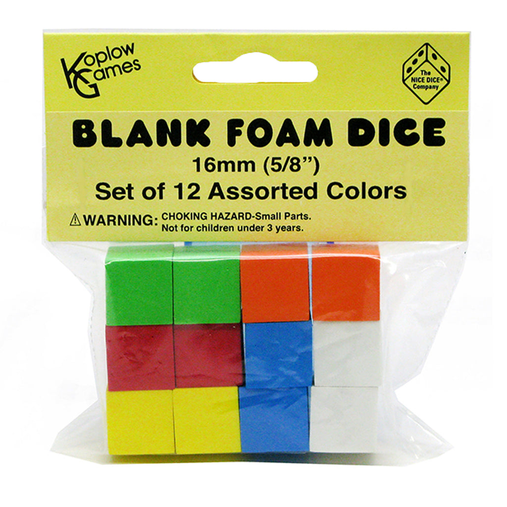 Koplow Games 16mm Foam Dice 12pk. Assorted Color Blank (discontinued)