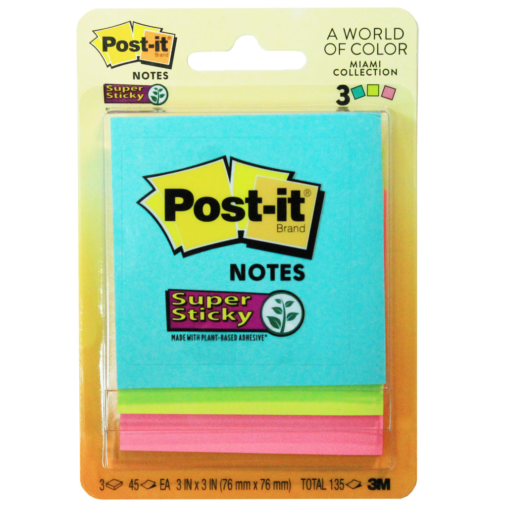 3M Super Sticky Notes, Assorted Neon, 3Pk