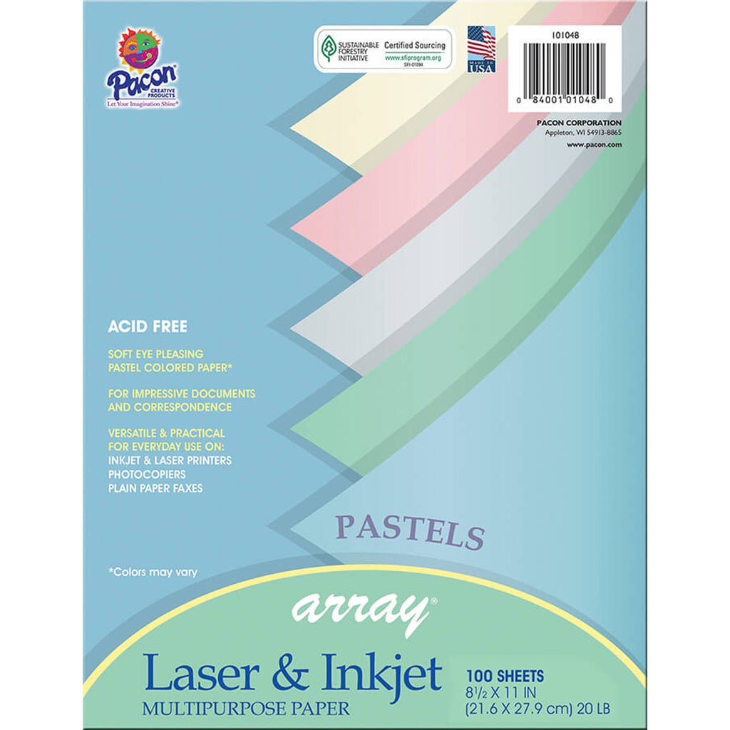 Pacon Array® Bond, 20# Pastel Assorted, 100 Sheets