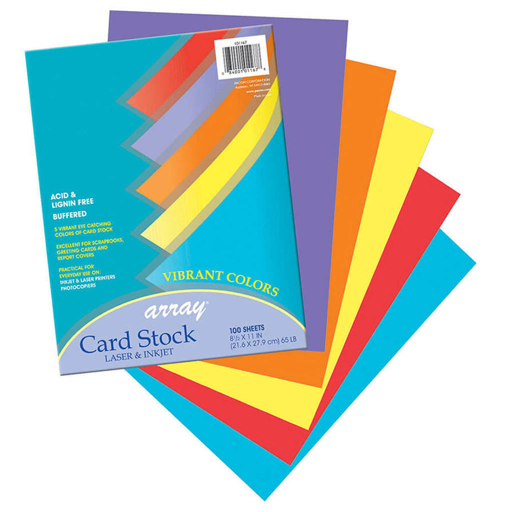 Pacon Array® Card Stock, 65#, Vibrant Assortment, 100 Sheets