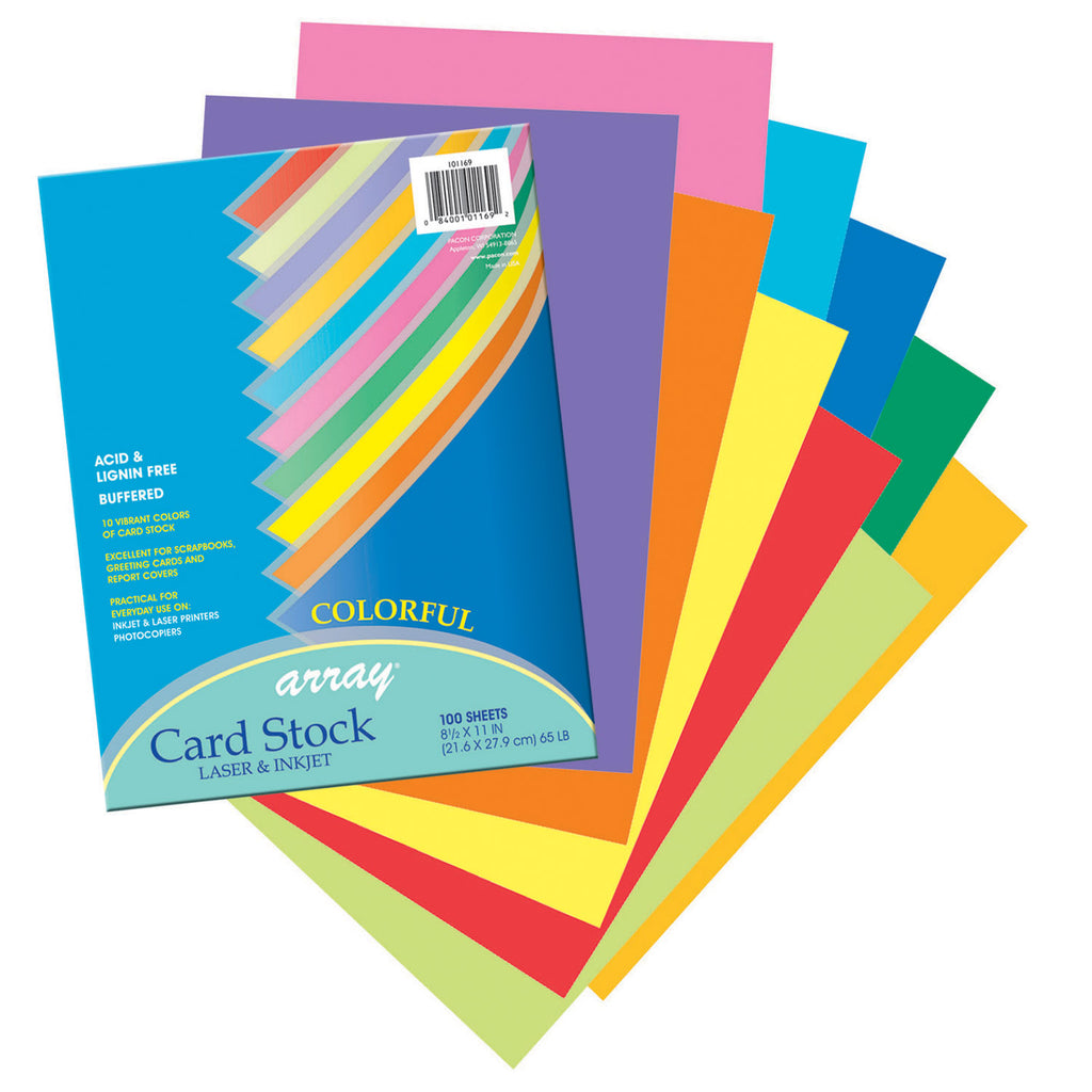 Pacon Array® Card Stock, 65#, Colorful Assortment, 100 Sheets