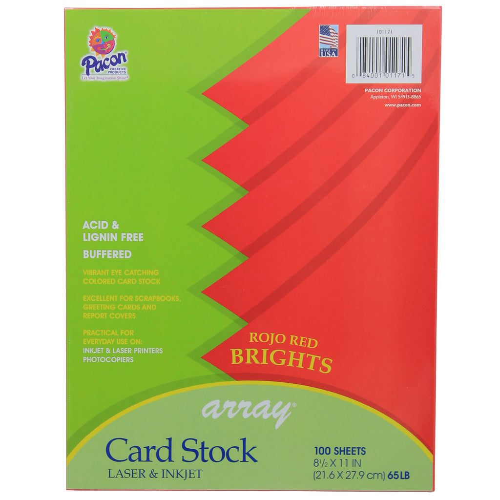 Pacon Array® Card Stock, 65#, Rojo Red, 100 Sheets