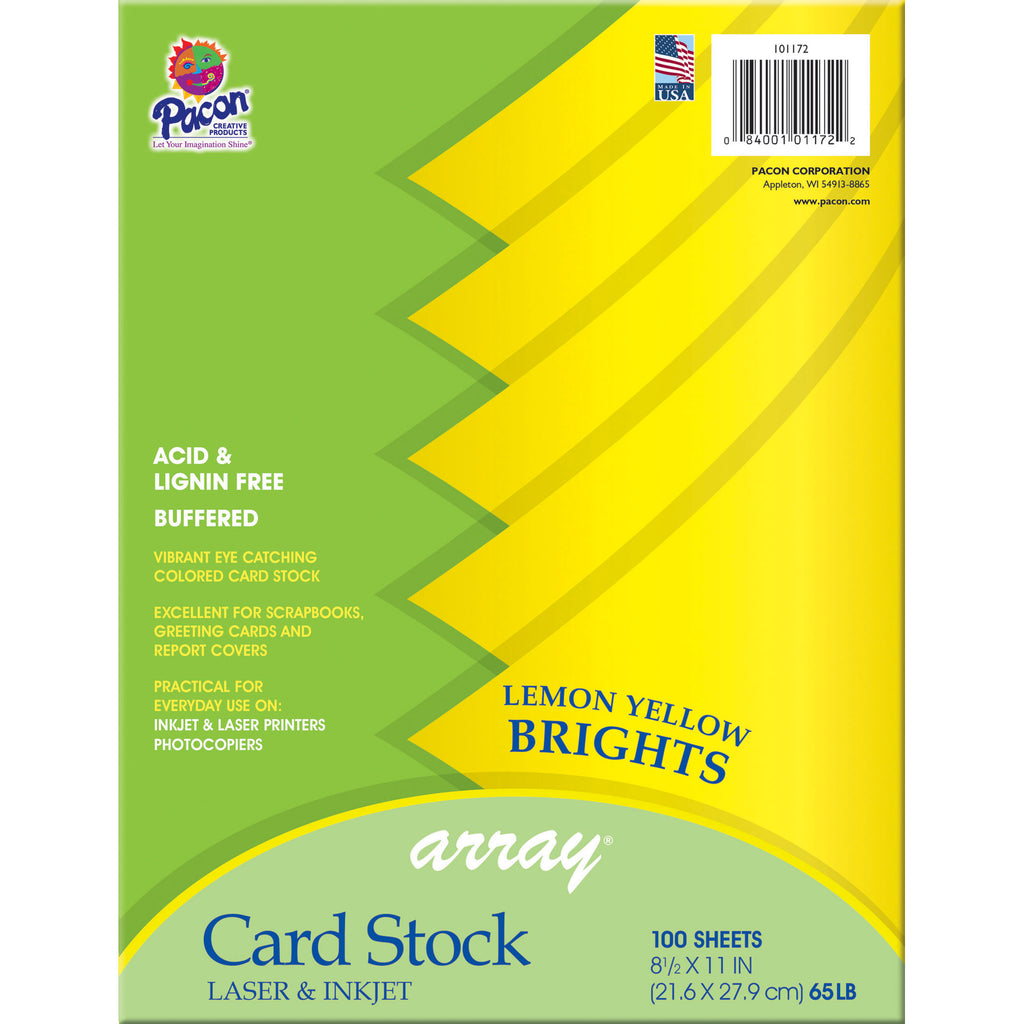 Pacon Array® Card Stock, 65#, Lemon Yellow, 100 Sheets