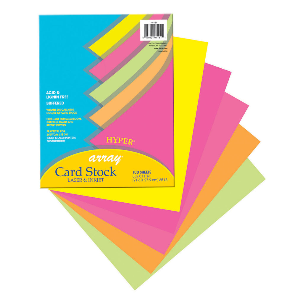 Pacon Array® Card Stock, 65#, Hyper Assortment, 100 Sheets