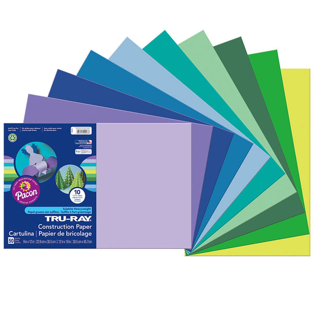 Pacon Tru-Ray® Construction Paper, 12" x 18" Cool Assortment