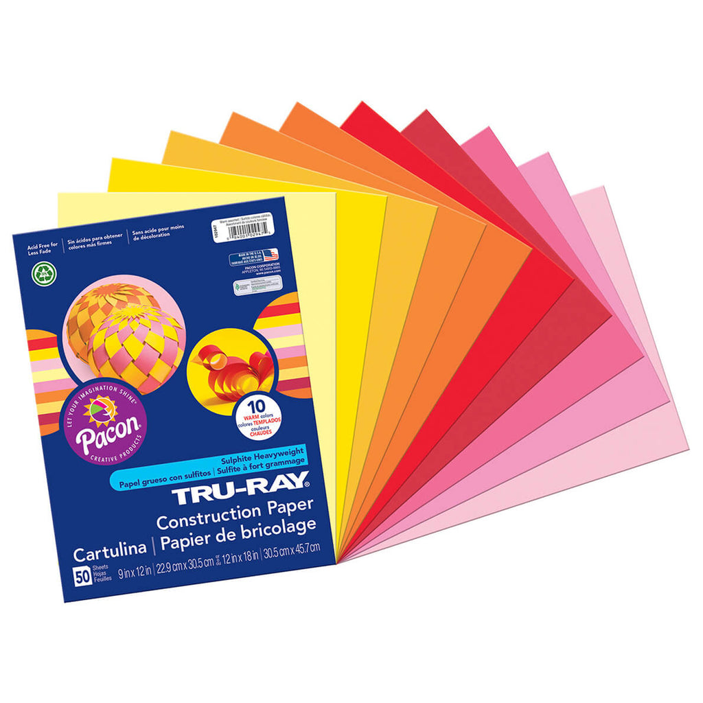 Pacon Tru-Ray® Construction Paper, 9" x 12" Warm Assortment