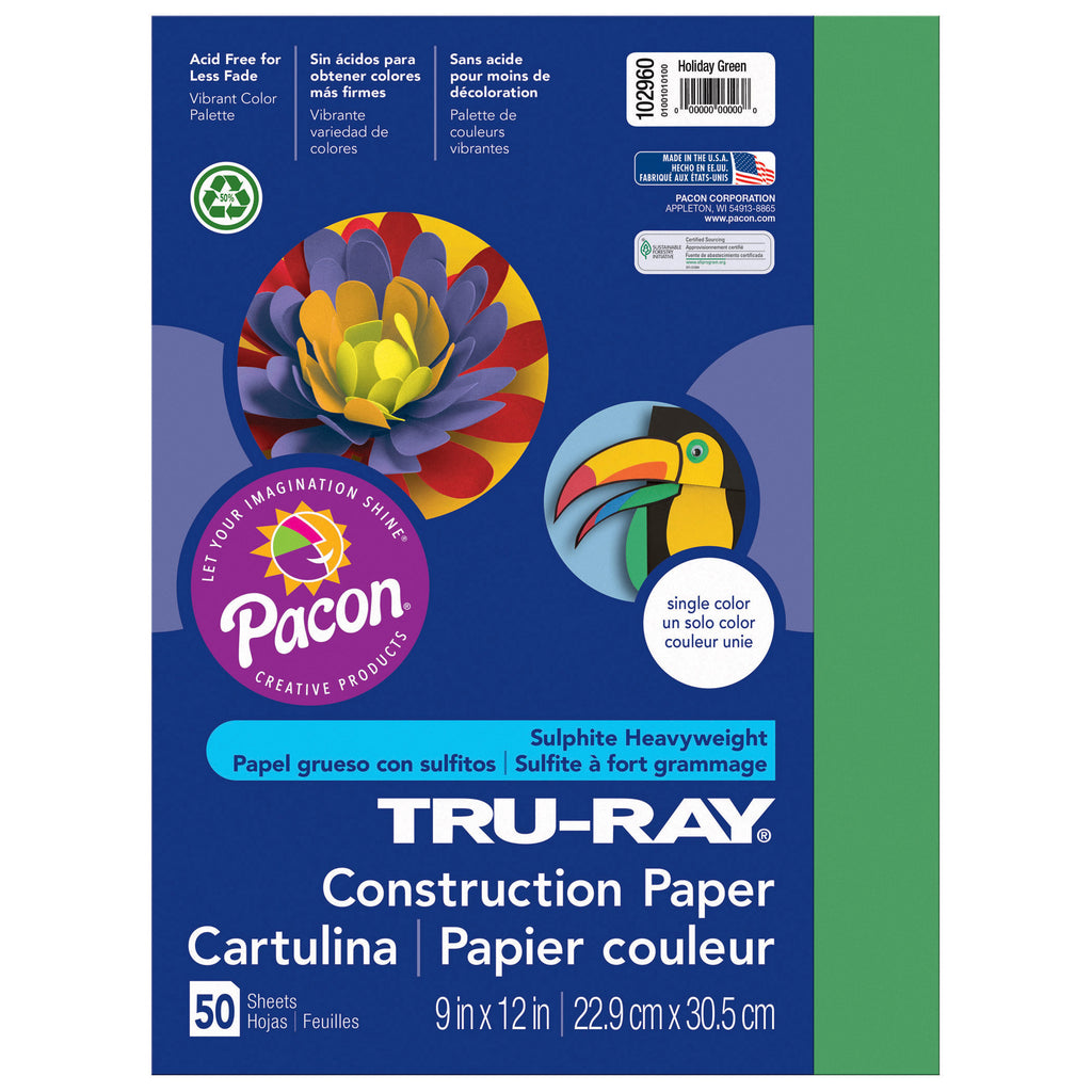Pacon Tru-Ray® Construction Paper, 9" x 12" Holiday Green