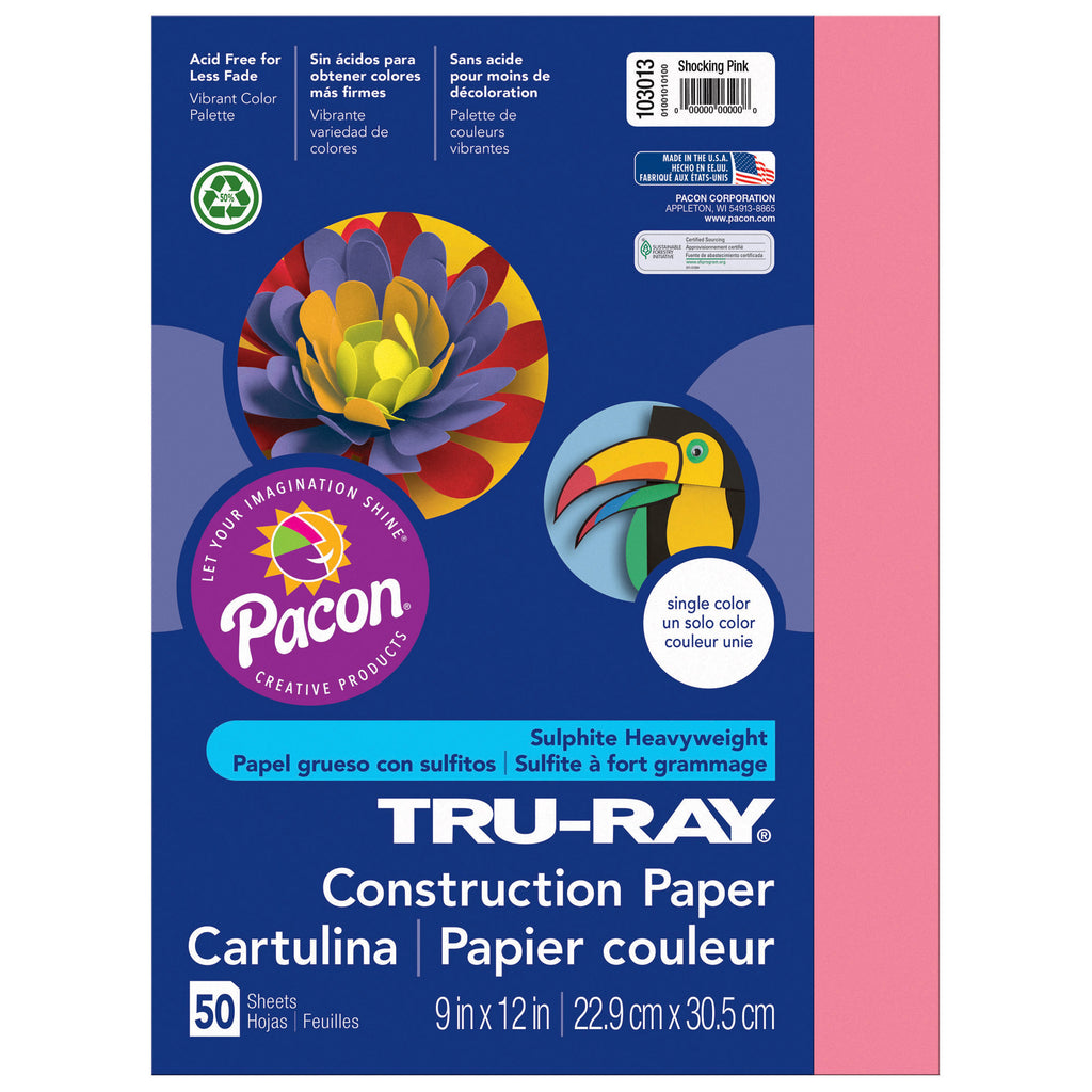 Pacon Tru-Ray® Construction Paper, 9" x 12" Shocking Pink